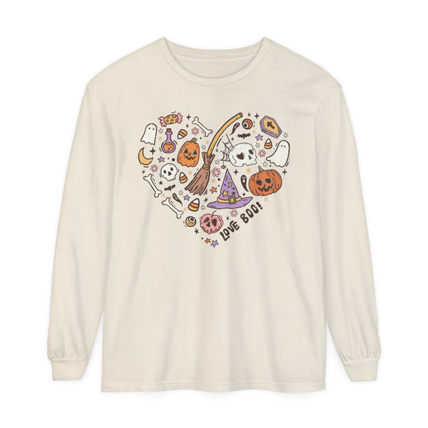 Love Boo Halloween Long Sleeve T-Shirt - Halloween Icons in Heart Shape Graphic Tee