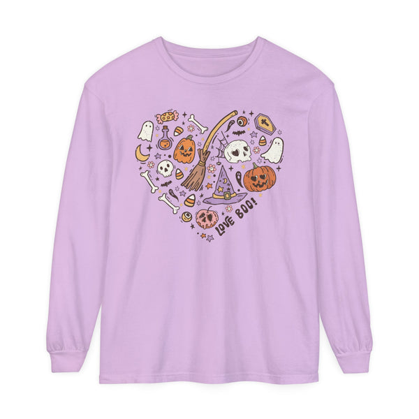 Love Boo Halloween Long Sleeve T-Shirt - Halloween Icons in Heart Shape Graphic Tee