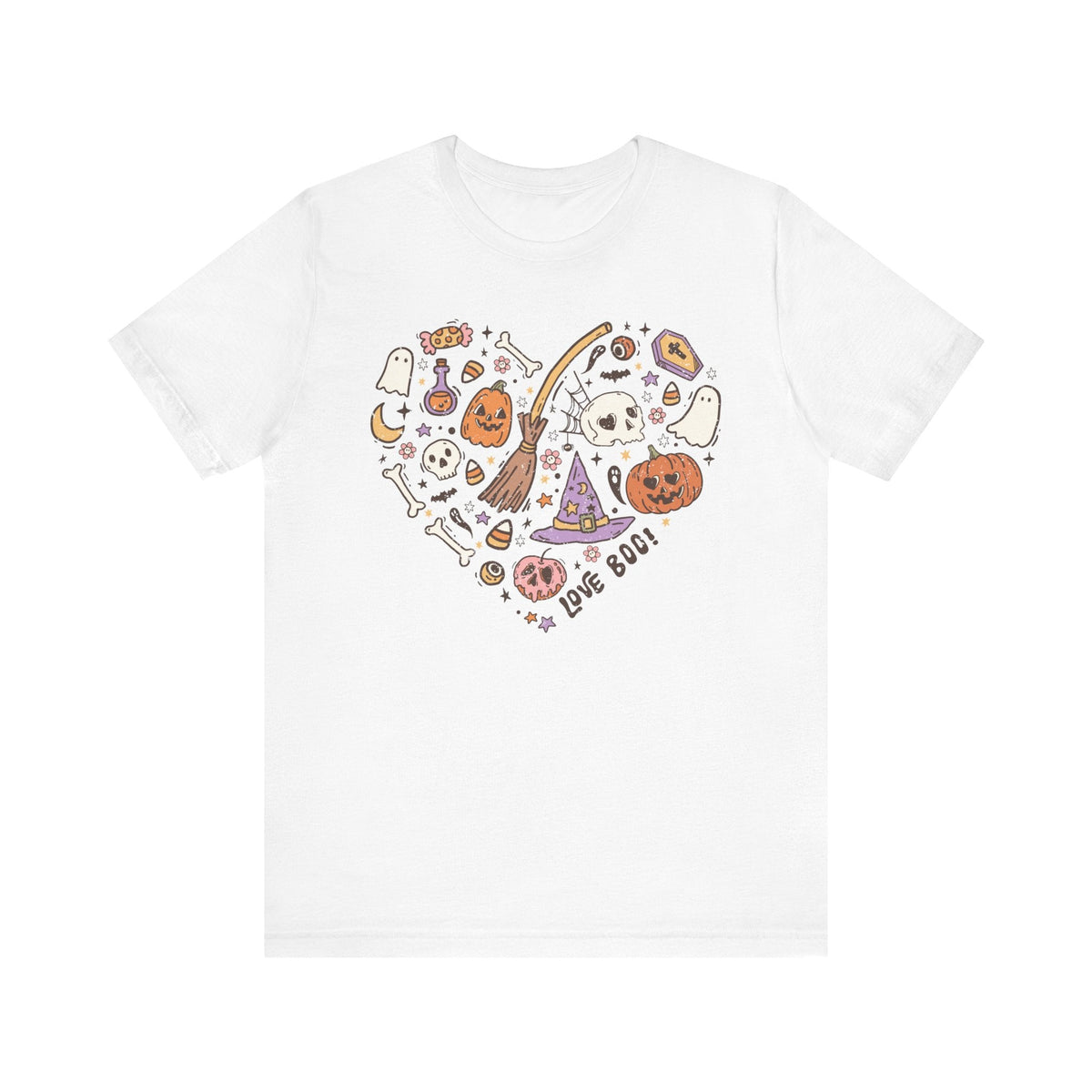 Love Boo Halloween Shirt - Halloween Icons in Heart Shape Graphic Tee