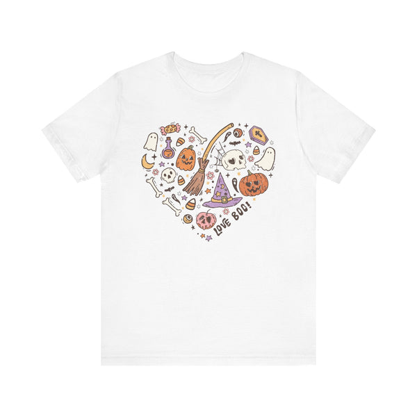 Love Boo Halloween Shirt - Halloween Icons in Heart Shape Graphic Tee