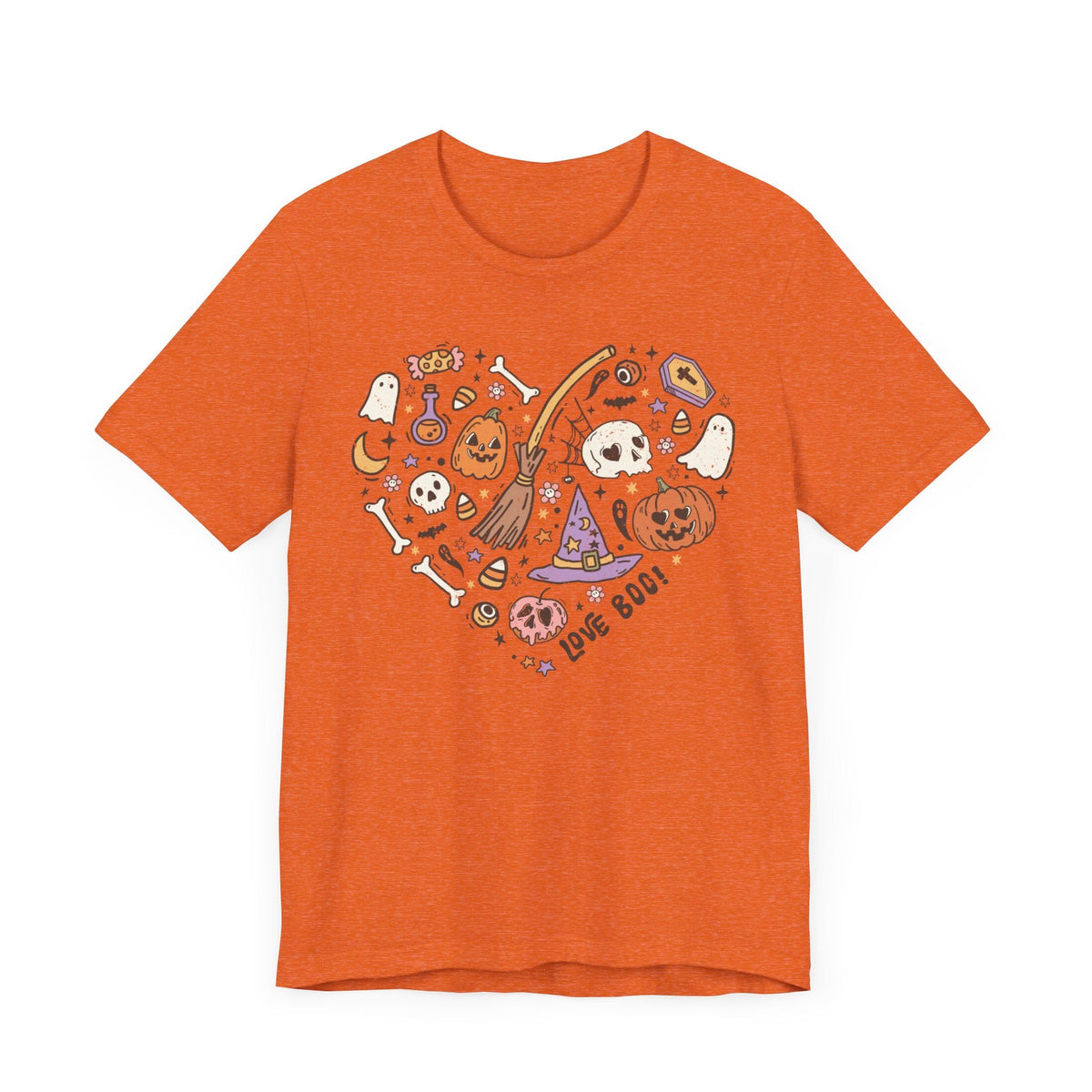 Love Boo Halloween Shirt - Halloween Icons in Heart Shape Graphic Tee