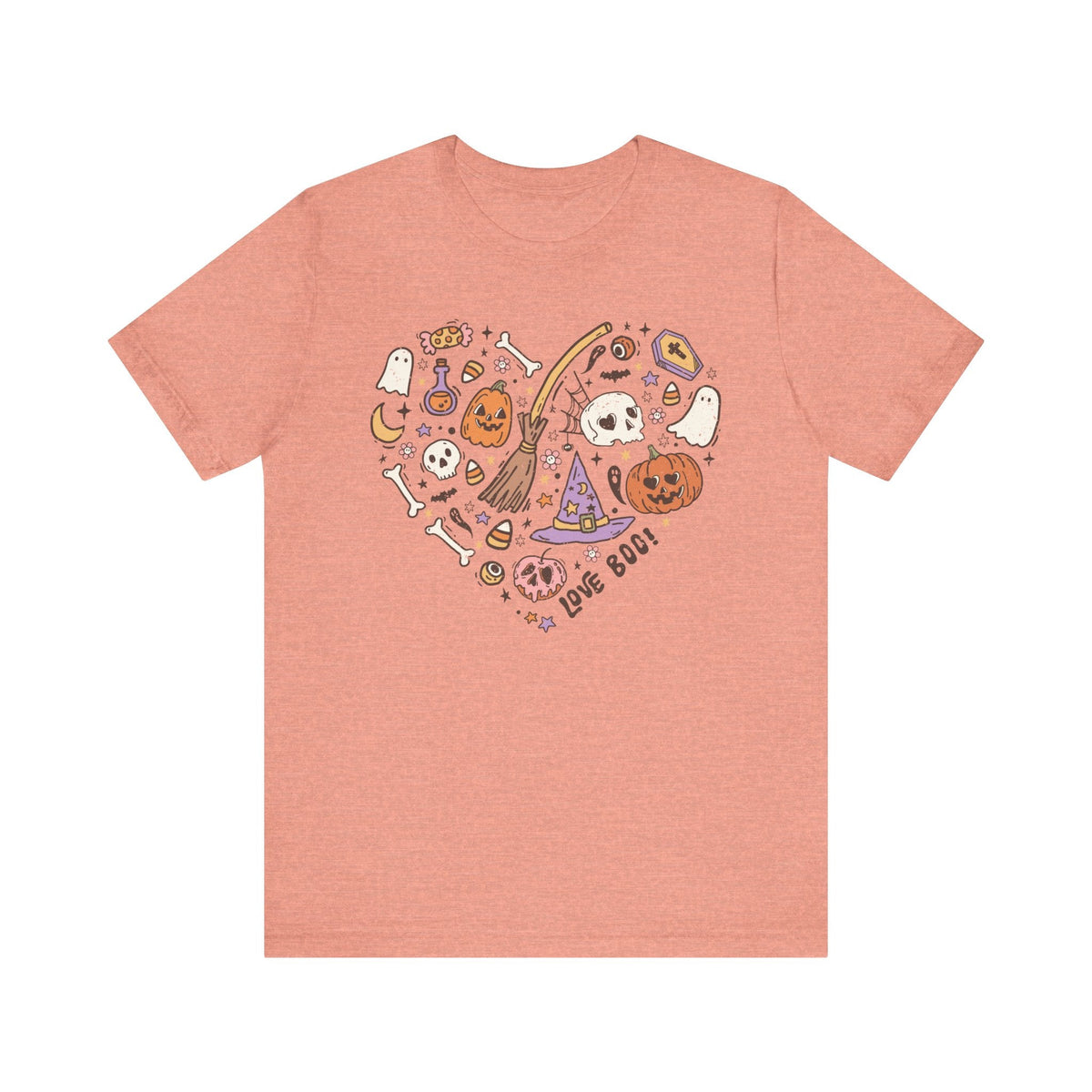 Love Boo Halloween Shirt - Halloween Icons in Heart Shape Graphic Tee