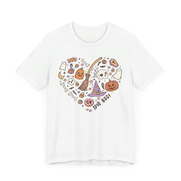 Love Boo Halloween Shirt - Halloween Icons in Heart Shape Graphic Tee