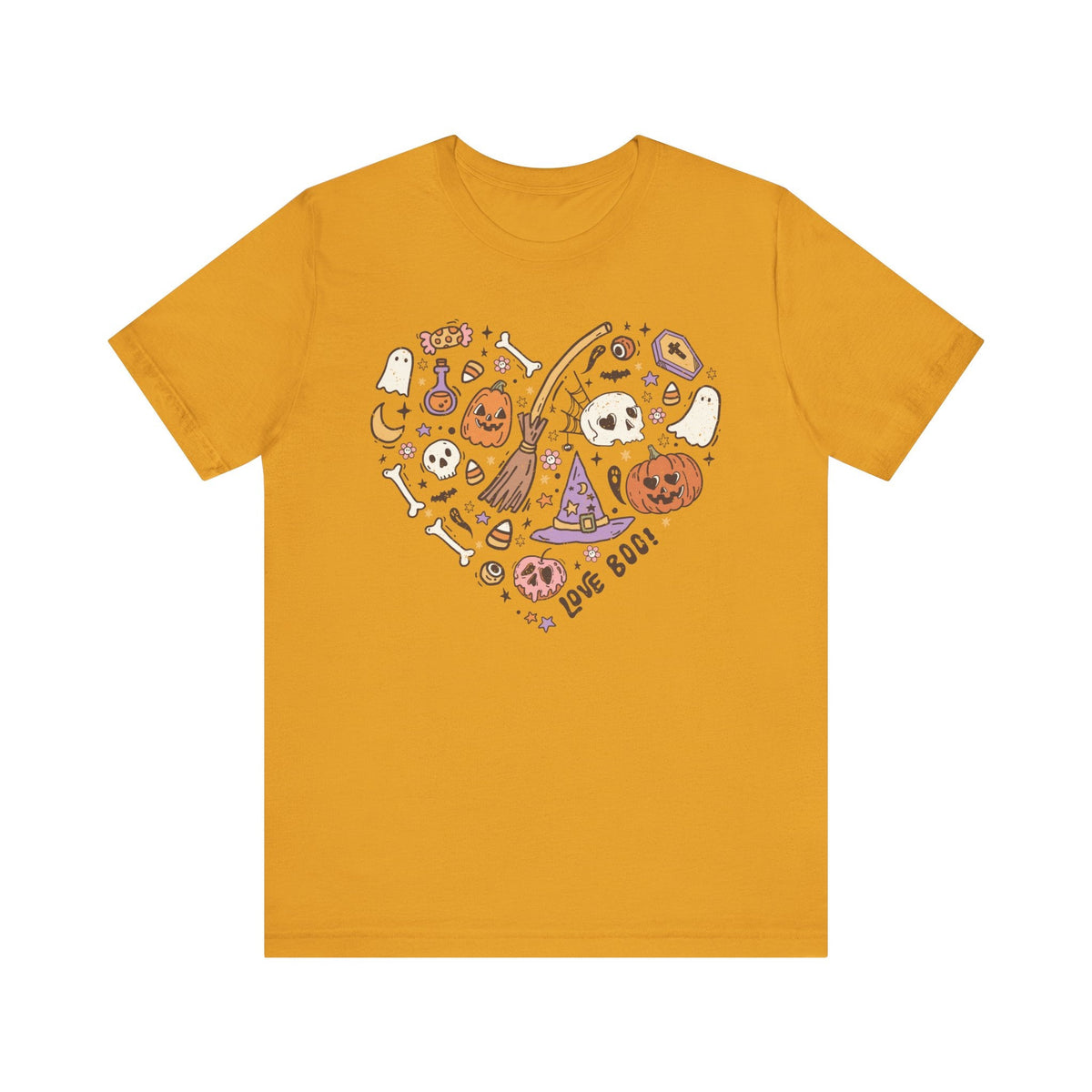 Love Boo Halloween Shirt - Halloween Icons in Heart Shape Graphic Tee