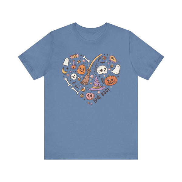 Love Boo Halloween Shirt - Halloween Icons in Heart Shape Graphic Tee