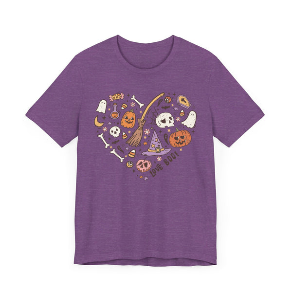 Love Boo Halloween Shirt - Halloween Icons in Heart Shape Graphic Tee