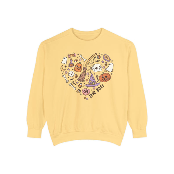 Love Boo Halloween Sweatshirt - Halloween Icons in Heart Shape Graphic Sweater