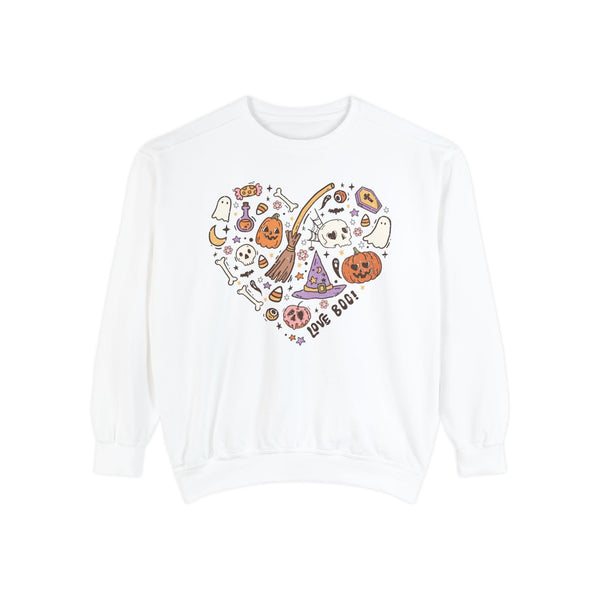 Love Boo Halloween Sweatshirt - Halloween Icons in Heart Shape Graphic Sweater