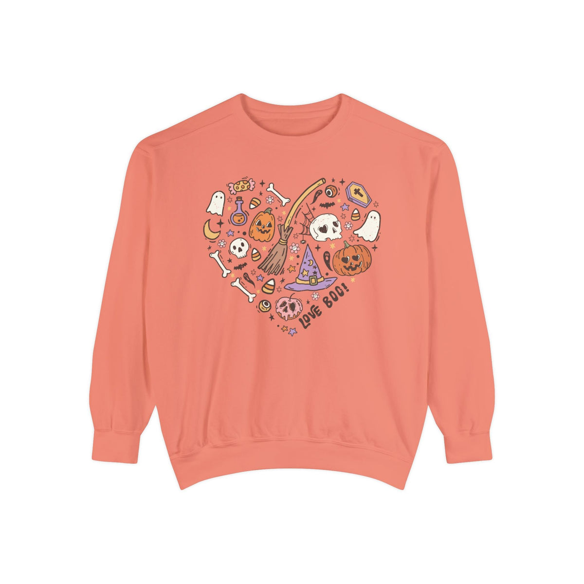 Love Boo Halloween Sweatshirt - Halloween Icons in Heart Shape Graphic Sweater