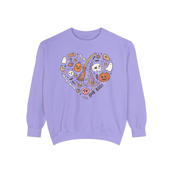 Love Boo Halloween Sweatshirt - Halloween Icons in Heart Shape Graphic Sweater