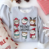 Meowy Christmas Sweatshirt - Cute Cat Holiday Crewneck, Festive Christmas Cat Sweater for Cat Lovers