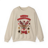 Merry Christmas Reindeer Sweatshirt – Cute Holiday Sweater with Festive Stars – Christmas Graphic Tee for Women – Cozy