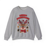 Merry Christmas Reindeer Sweatshirt – Cute Holiday Sweater with Festive Stars – Christmas Graphic Tee for Women – Cozy