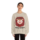 Merry Christmas Reindeer Sweatshirt – Cute Holiday Sweatshirt with Plaid Bow – Funny Christmas Sweater for Women –