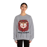 Merry Christmas Reindeer Sweatshirt – Cute Holiday Sweatshirt with Plaid Bow – Funny Christmas Sweater for Women –