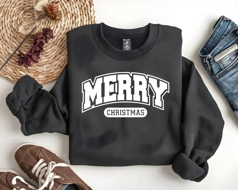 Merry Christmas Sweatshirt - Cozy Red Holiday Crewneck, Festive Unisex Christmas Sweater Gift