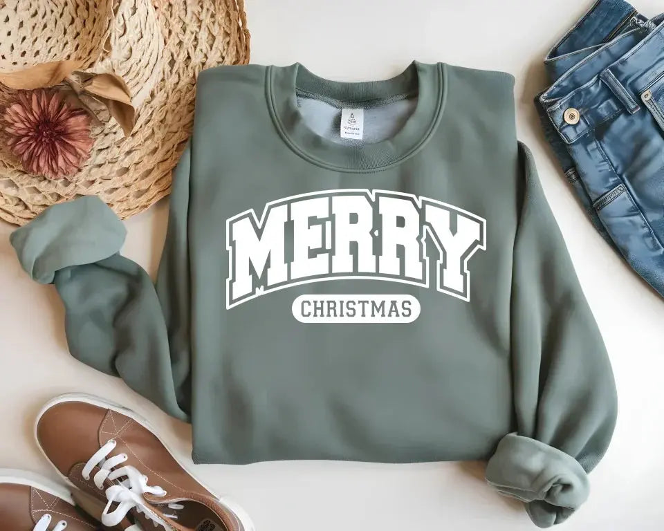 Merry Christmas Sweatshirt - Cozy Red Holiday Crewneck, Festive Unisex Christmas Sweater Gift