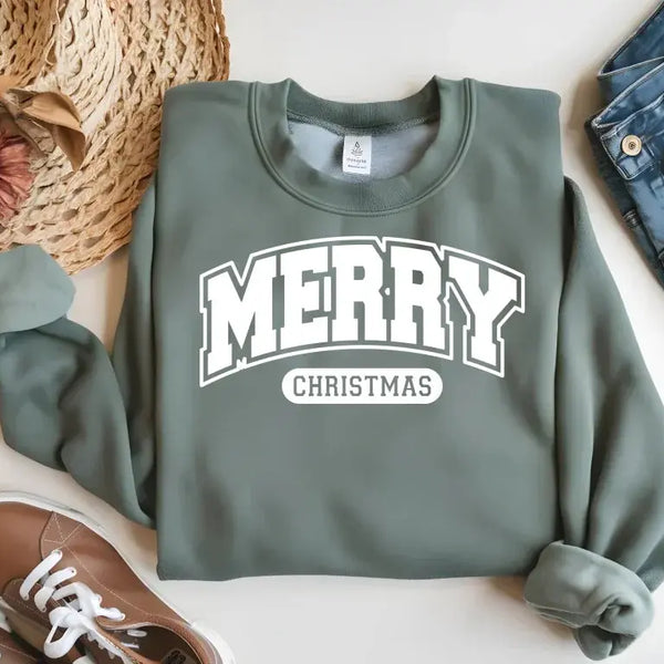 Merry Christmas Sweatshirt - Cozy Red Holiday Crewneck, Festive Unisex Christmas Sweater Gift