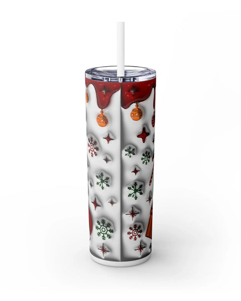 Merry Christmas Tumbler 20oz Skinny Cup With Candy Canes And Snowflakes