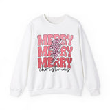 Merry Merry Merry Christmas Crewneck Sweatshirt - Bold Lightning Christmas Sweater - Holiday Cheer