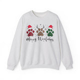 Merry Woofmas Christmas Sweatshirt – Funny Dog Paw Print Holiday Tee with Santa Hats, Reindeer Antlers & Christmas