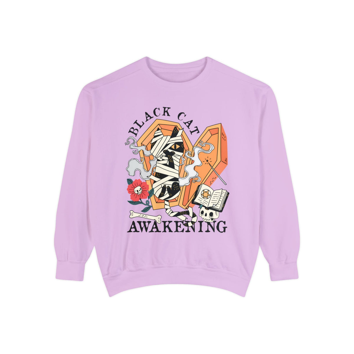 Mummy Cat Halloween Sweatshirt - Coffin & Wrapped Feline Graphic Sweater