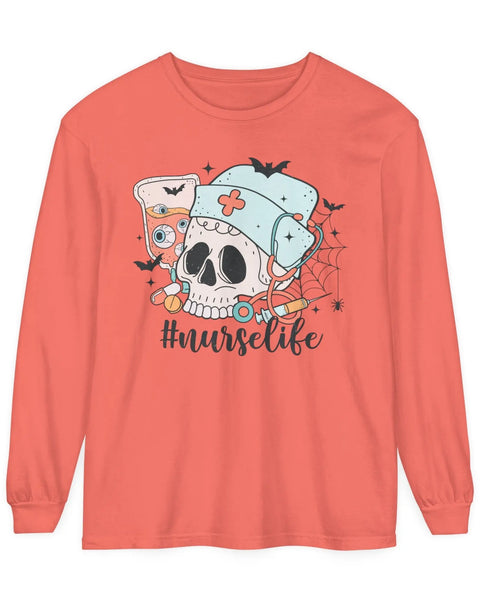 Nurse Life Halloween Long Sleeve Tee Skull Medical Supplies Graphic