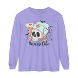 #NurseLife Halloween Long Sleeve T-Shirt - Skull and Medical Supplies Graphic Tee