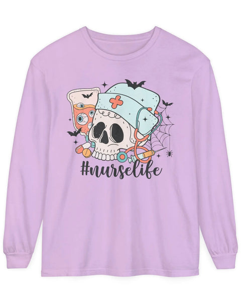 Nurse Life Halloween Long Sleeve Tee Skull Medical Supplies Graphic