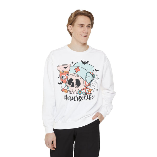 #NurseLife Halloween Sweatshirt - Skull and Medical Supplies Graphic Sweater