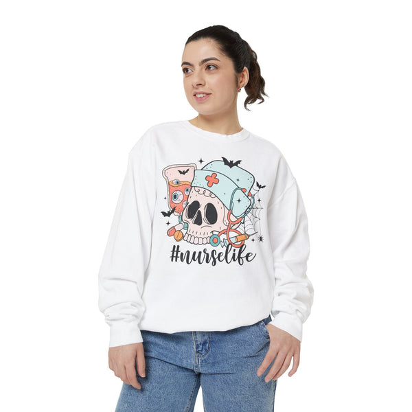 #NurseLife Halloween Sweatshirt - Skull and Medical Supplies Graphic Sweater