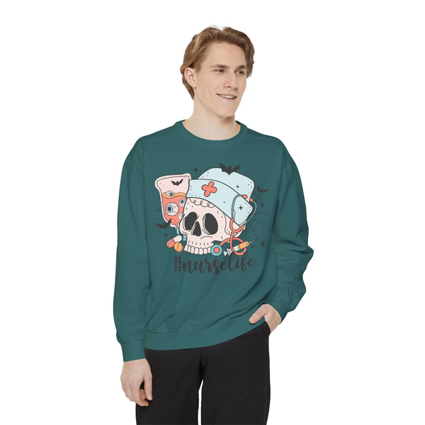 #NurseLife Halloween Sweatshirt - Skull and Medical Supplies Graphic Sweater