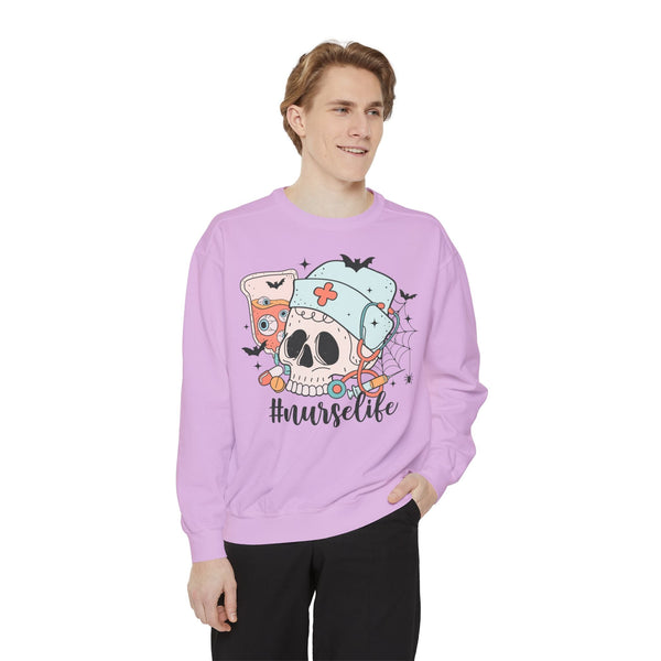 #NurseLife Halloween Sweatshirt - Skull and Medical Supplies Graphic Sweater