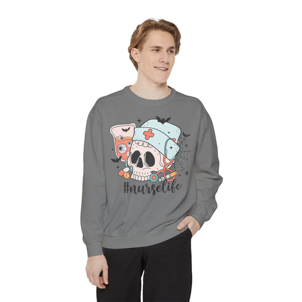 #NurseLife Halloween Sweatshirt - Skull and Medical Supplies Graphic Sweater