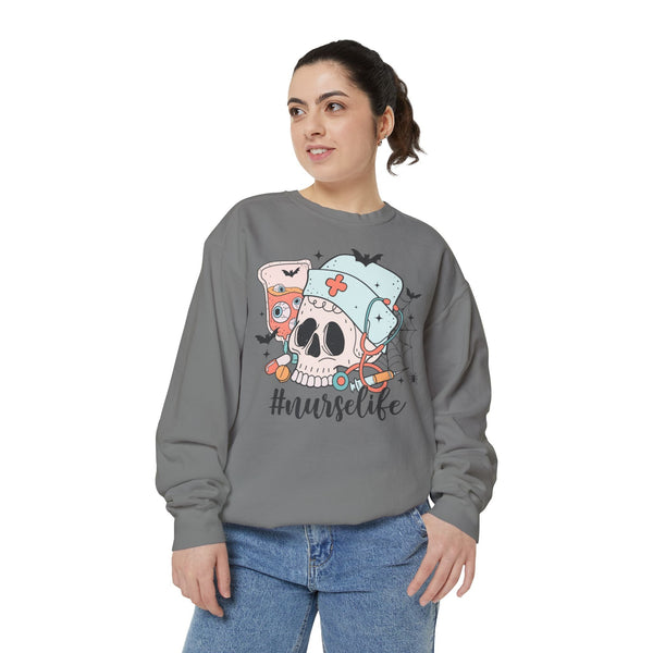 #NurseLife Halloween Sweatshirt - Skull and Medical Supplies Graphic Sweater