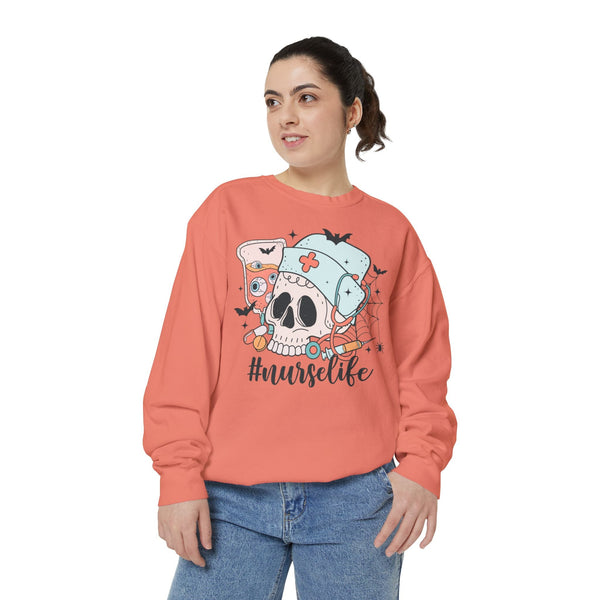 #NurseLife Halloween Sweatshirt - Skull and Medical Supplies Graphic Sweater