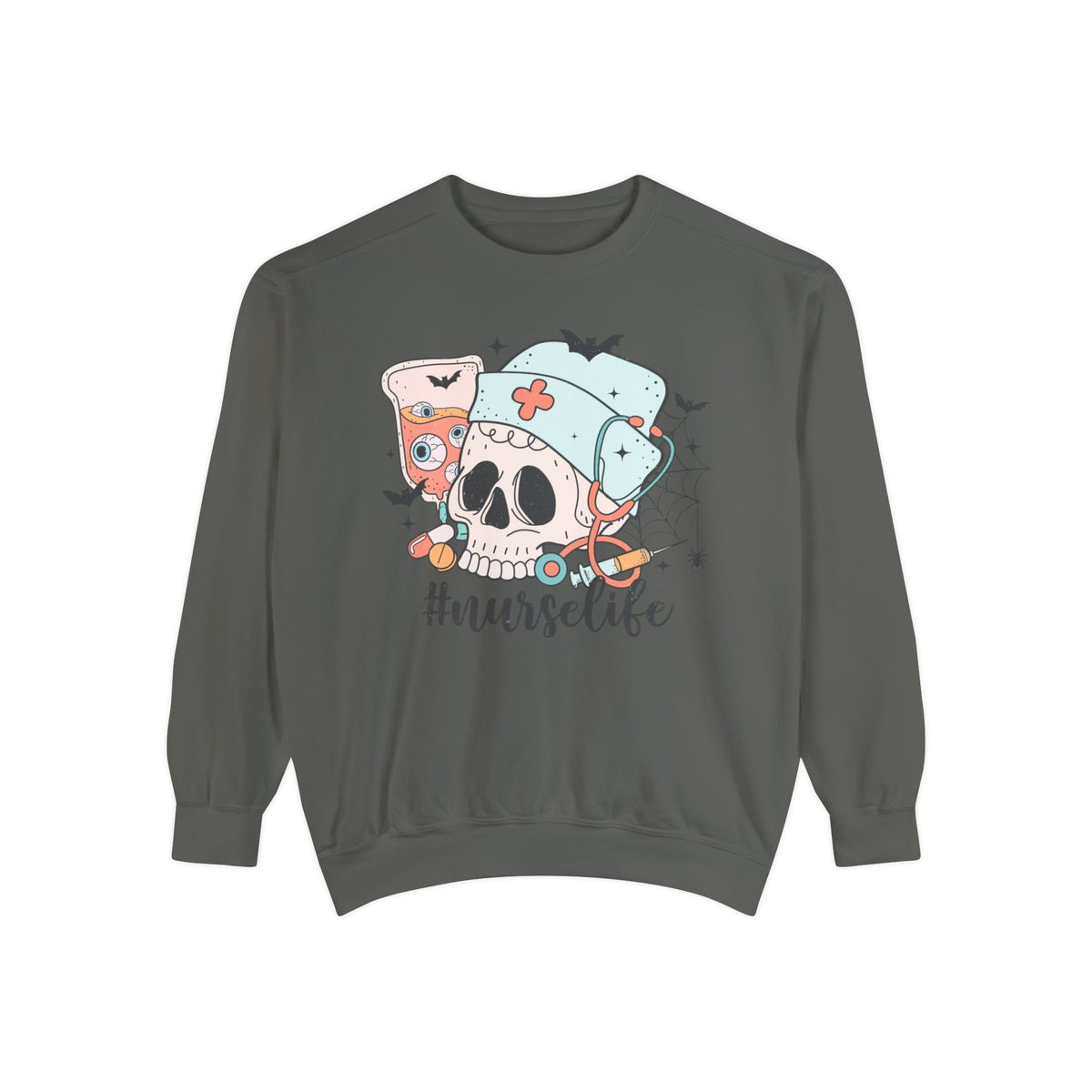 #NurseLife Halloween Sweatshirt - Skull and Medical Supplies Graphic Sweater