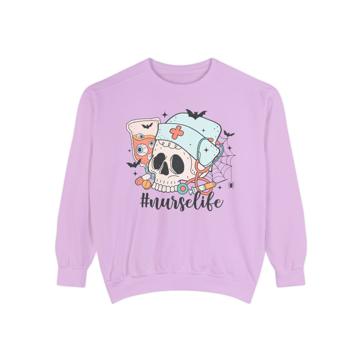 #NurseLife Halloween Sweatshirt - Skull and Medical Supplies Graphic Sweater