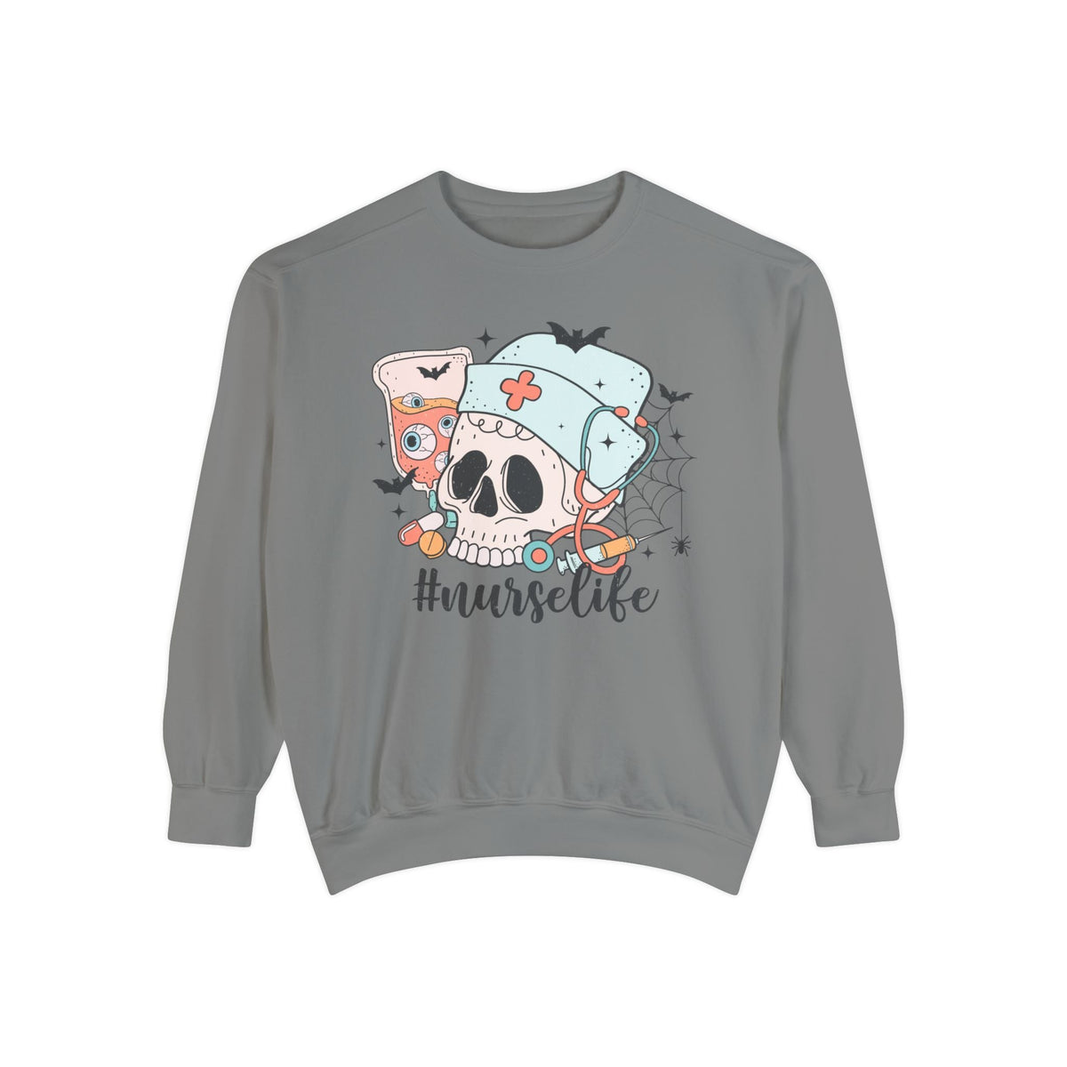 #NurseLife Halloween Sweatshirt - Skull and Medical Supplies Graphic Sweater