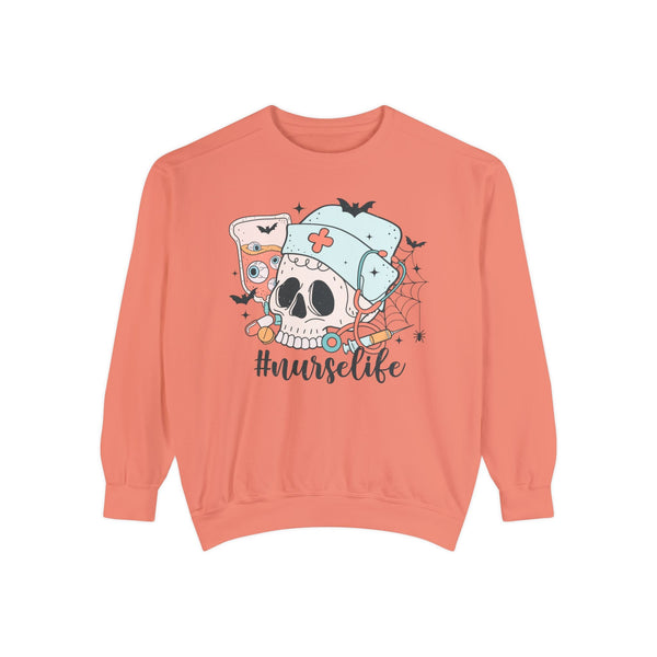 #NurseLife Halloween Sweatshirt - Skull and Medical Supplies Graphic Sweater