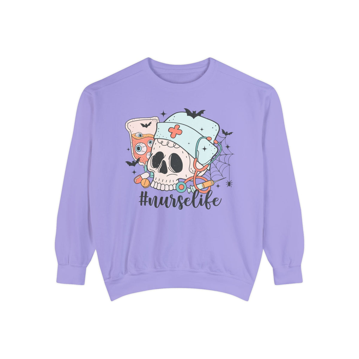 #NurseLife Halloween Sweatshirt - Skull and Medical Supplies Graphic Sweater