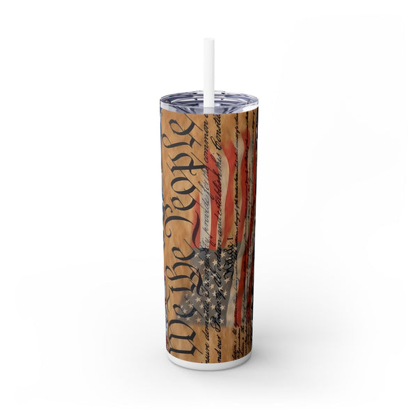 Patriotic American Flag Tumbler - 'We the People' Insulated Stainless Steel Drinkware - USA Constitution 20oz Travel Cup