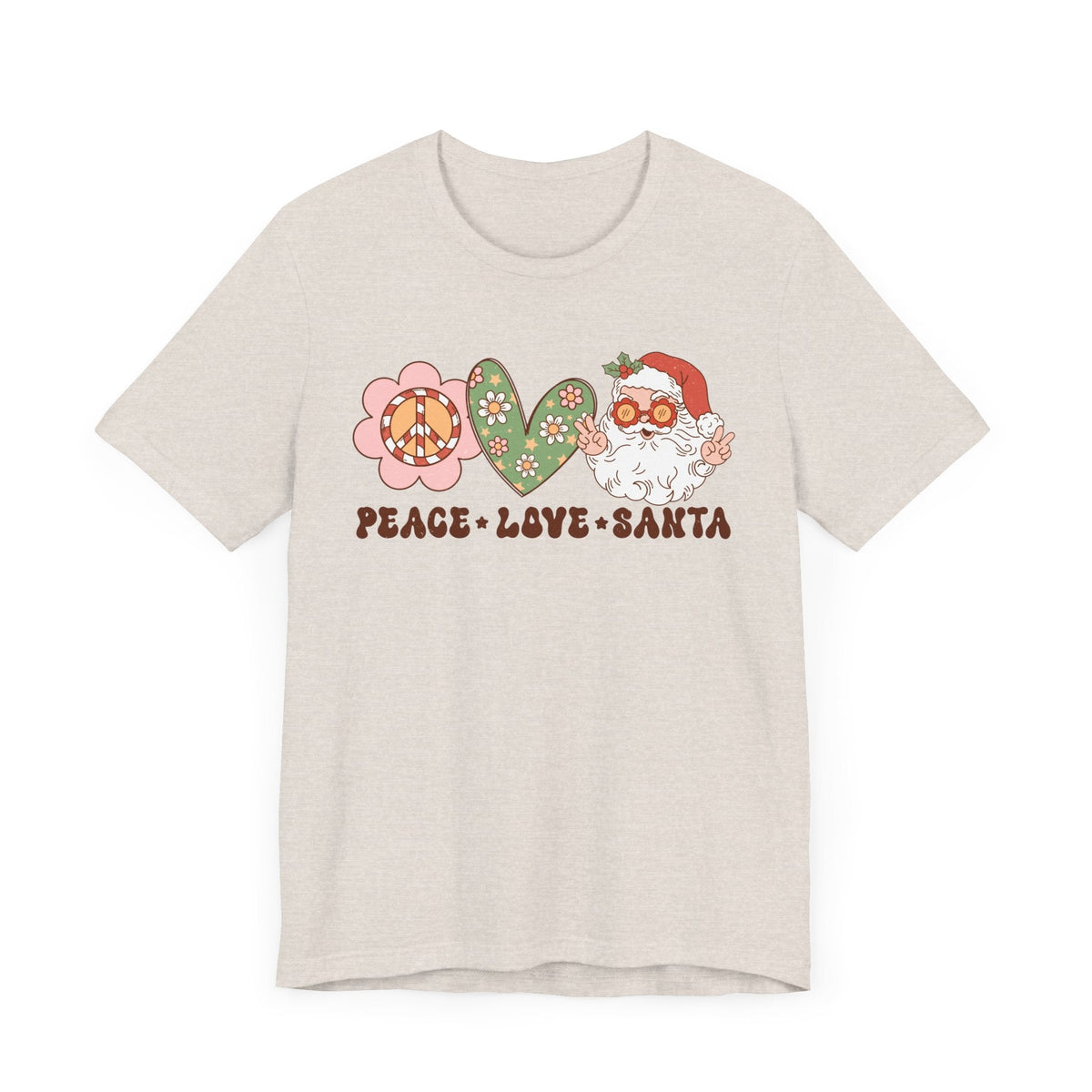 Peace Love Santa T-Shirt - Whimsical Santa Graphic Shirt - Holiday Spirit