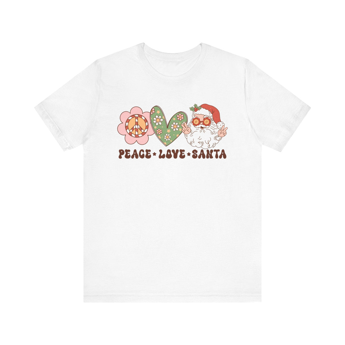 Peace Love Santa T-Shirt - Whimsical Santa Graphic Shirt - Holiday Spirit