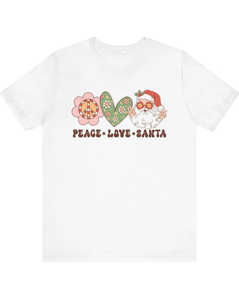 Peace Love Santa Graphic Tee Whimsical Holiday Spirit