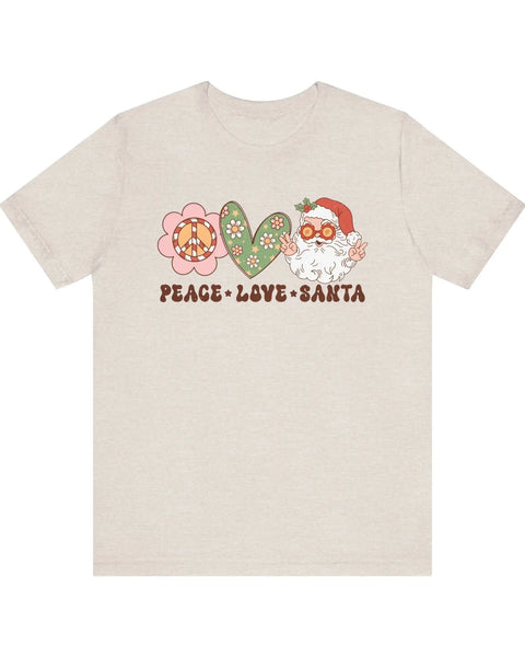 Peace Love Santa Graphic Tee Whimsical Holiday Spirit