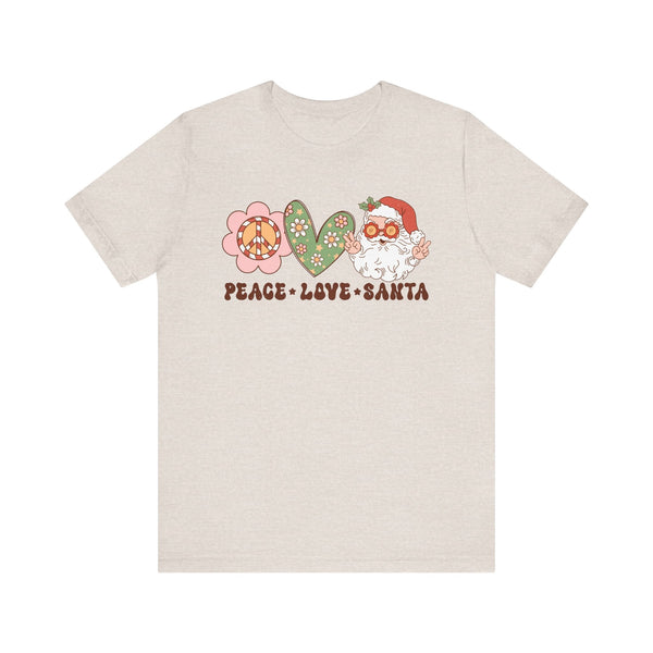 Peace Love Santa T-Shirt - Whimsical Santa Graphic Shirt - Holiday Spirit