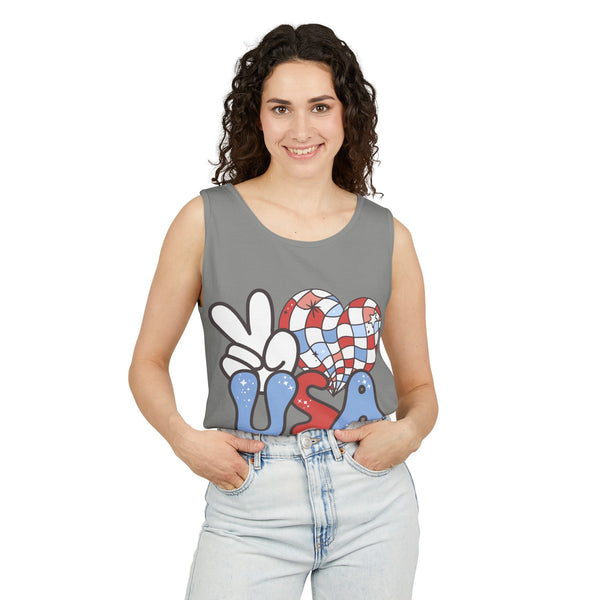 Peace Love USA Unisex Garment-Dyed Tank Top