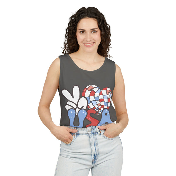 Peace Love USA Unisex Garment-Dyed Tank Top