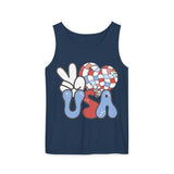 Peace Love USA Unisex Garment-Dyed Tank Top